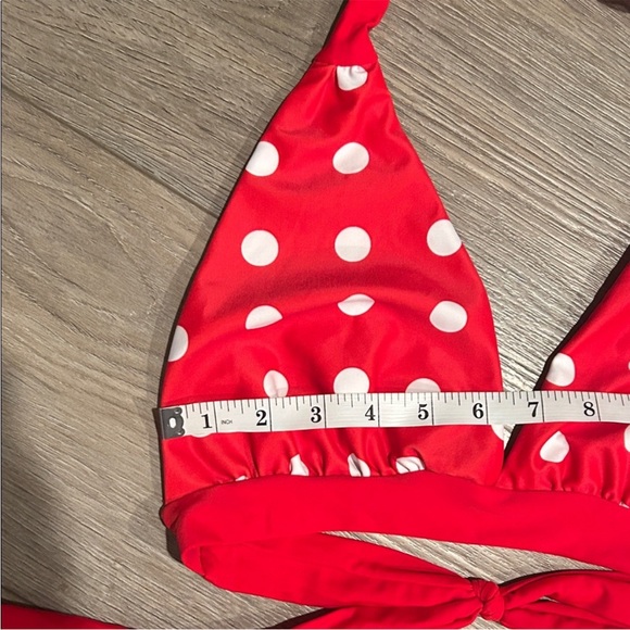 NWOT Red Polka Dot Bikini Top and Black High-Waisted Bottoms - Picture 2 of 5